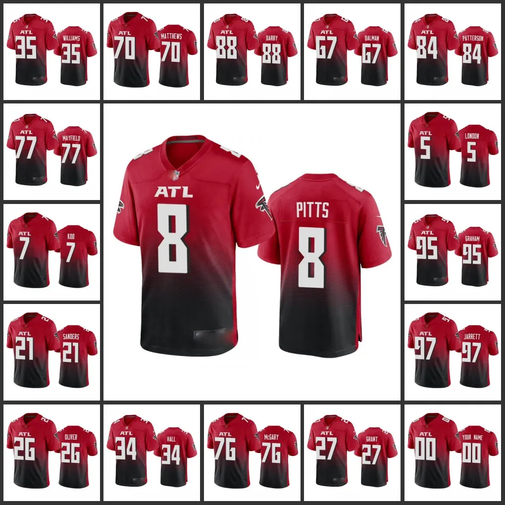 Atlanta''Falcons''Men 97 Grady Jarrett 7 Younghoe Koo 8 Kyle Pitts 21 Deion Sanders Women Youth Red Custom Vapor Limited Jersey