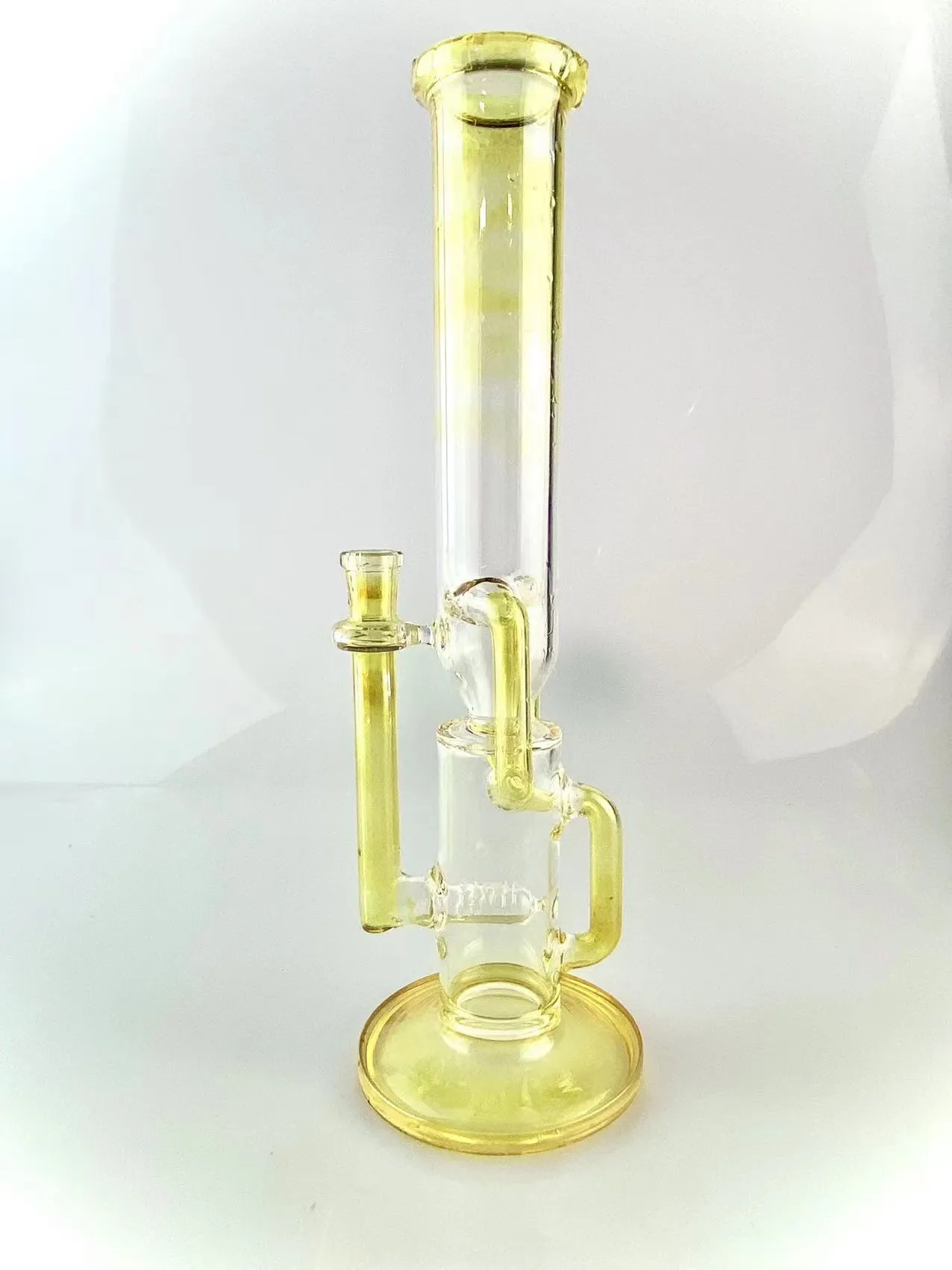 Tubi fumatori Silver Fumed Recycler Bong 16 pollici 14 mm Giunto singolo in linea Perc di alta qualità con ciotola di corno chiaro