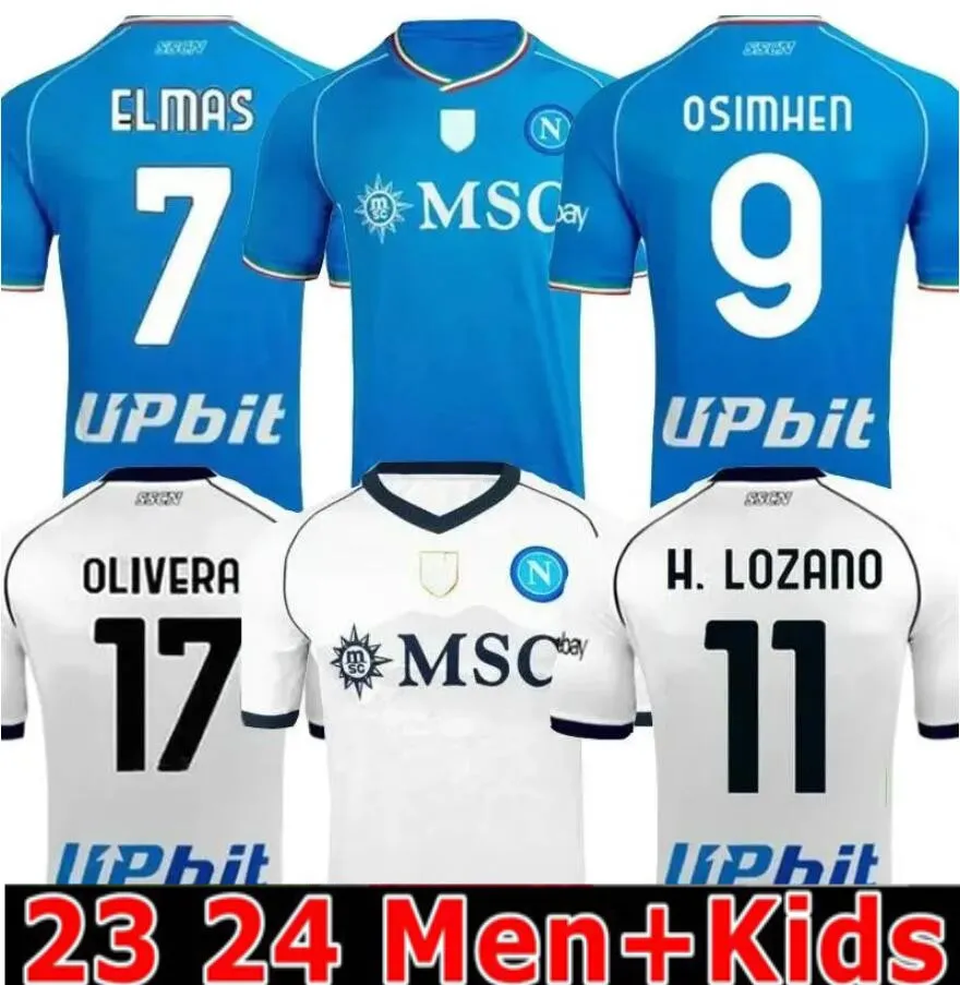 23 24 Napoli camisetas de fútbol Maglia 2023 2024 Kit para niños Nápoles Camiseta de fútbol local H.LOZANO KVARATSKHELIA SIMEONE Especial MARADONA OSIMHEN ANGUISSA ELMAS Jersey