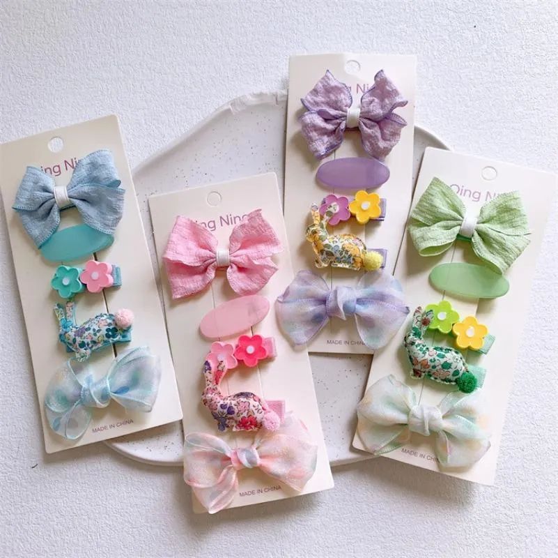 Accessori per capelli 5 pezzi Clip cartone animato per bambini coreani Sweet Girl Princess Fashion Fabric Mash Bow Hairpins