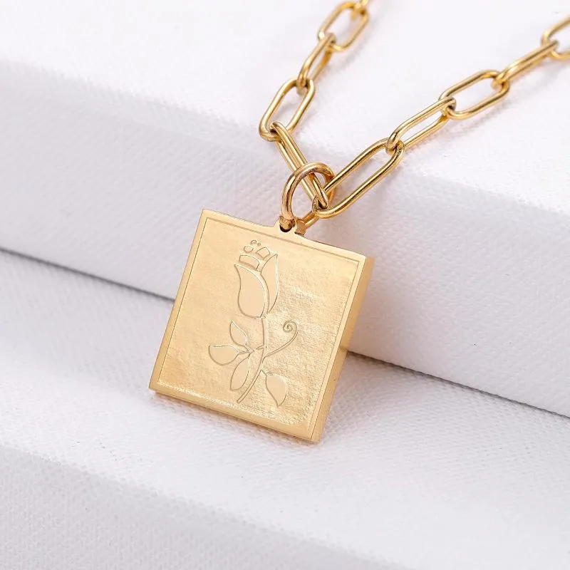 Chains MYDIY Fashion Stainless Steel Square Rose Necklace For Women Clavicle Chain Necklaces Jewelry Pendants Collares Girl Friend Gift