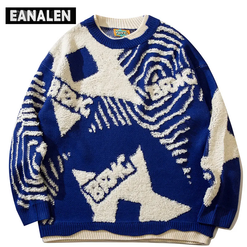 Men's Sweaters Harajuku Retro Graffiti Star Jumper Knit Sweater Men's Oversized Winter Korean Pullover Grandpa Ugly Sweater Women's Y2K Grunge 230816