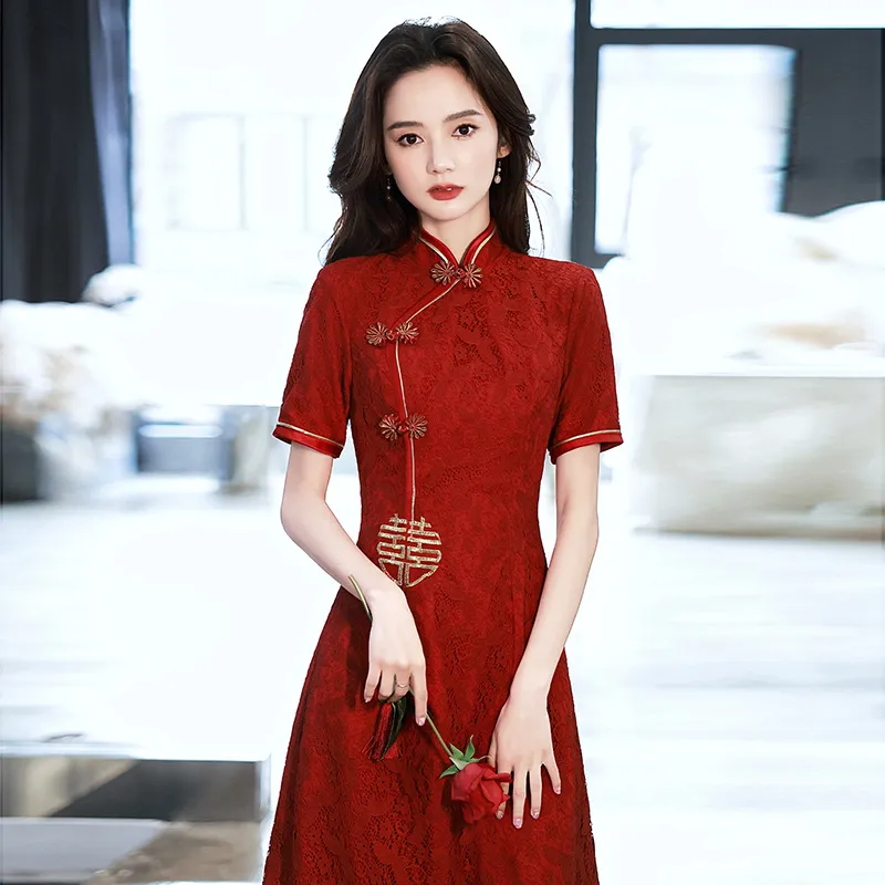 Ropa tnica Vestida Tradicional China Mujer Qipao Rojo Moderno
