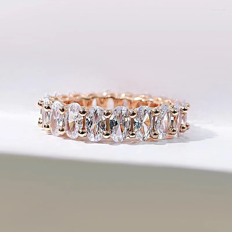 Pierścienie klastra Springlady 925 Srebrny pełny pierścień diamentowy 3 *5 owalny cięcie kobieta zaręczynowa obrączka weselna rocznica biżuterii