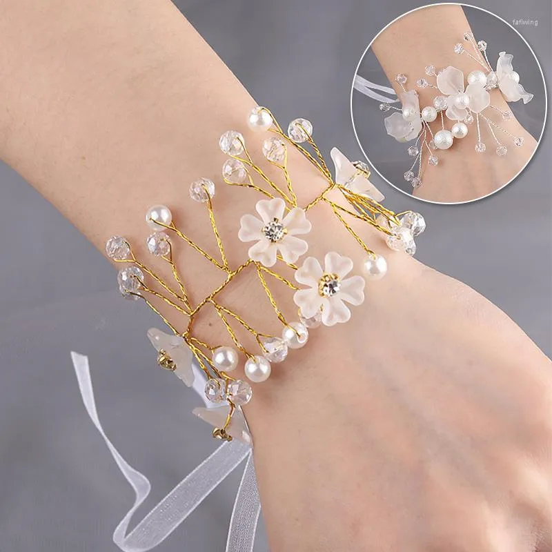 Charm Bracelets Girls Silk Flower Wrist Corsage Wedding Bridesmaid Bracelet Dancing Party Artificial Hand