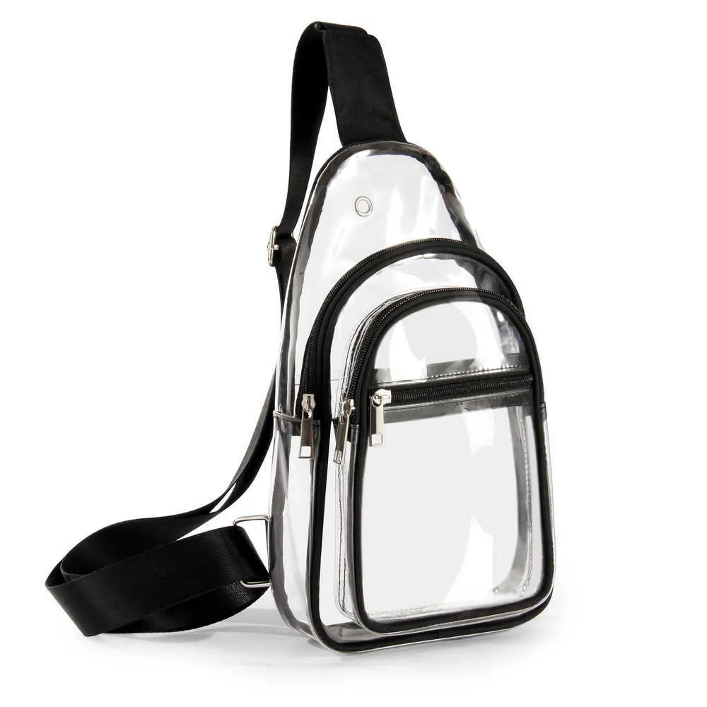 PVC Transparent bröstryggsäck, transparent väska godkänd av vandringskonsertstadion, korskropps axelväska 230220