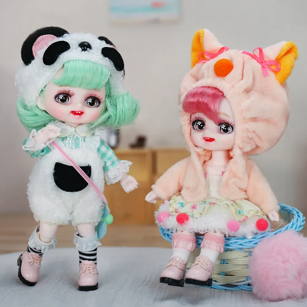 Dolls Dream Fairy 18 Söt Animal Dress Up 6 -tums Boll Jointed Doll Full Set Kawaii Diy Toy Natural Skin Makeup BJD For Girls 230816