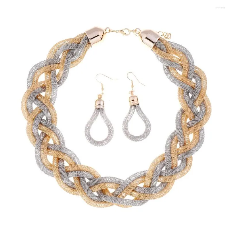 Choker 2023 Exaggerated Fashion Jewelry Alloy Necklace Earrings Set Bohemian Style Woven Twist Temperament Coller Women Gift