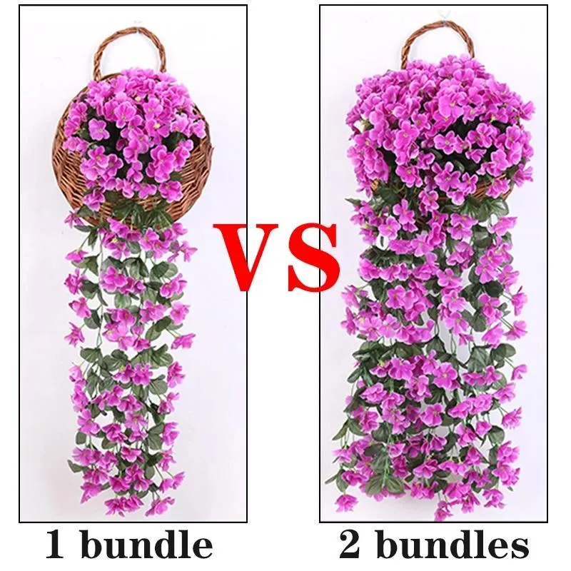 Violet Artificial Flower Wall Hanging Simulation Violet Orchid Fake Silk Vine Flowers Wedding Party Home Garden Balcony Decoration