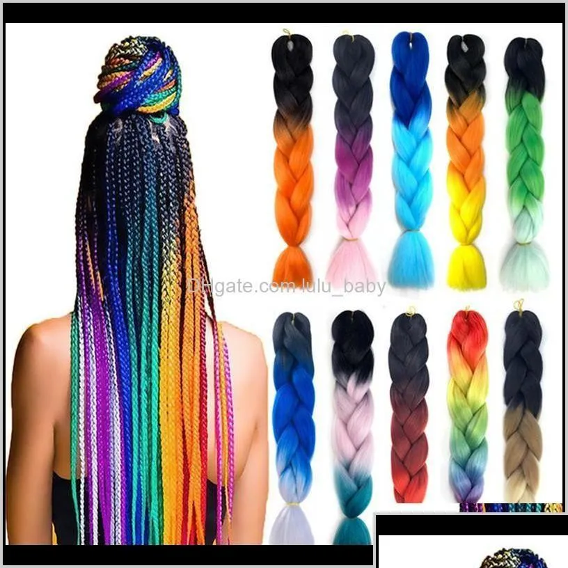 Hair Bulks 100G 24 Inch Single Ombre Color Green Pink Synthetic Extension Twist Jumbo Braiding Kanekalon Q6Txl Uhyww Drop Delivery Pro Dhzat