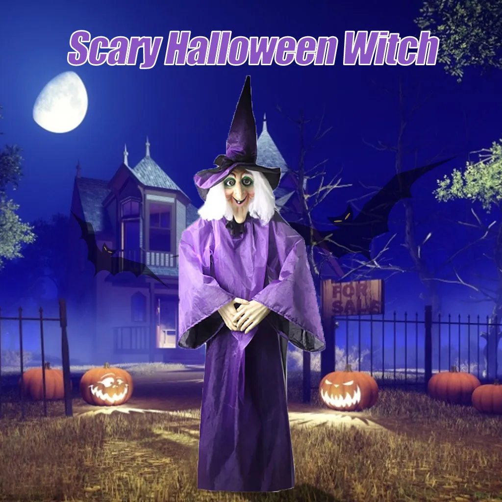 Andra evenemangsfestleveranser Halloween Decor Animated Purple Witch Hanging House Prop Decorations Led Eyes 230816