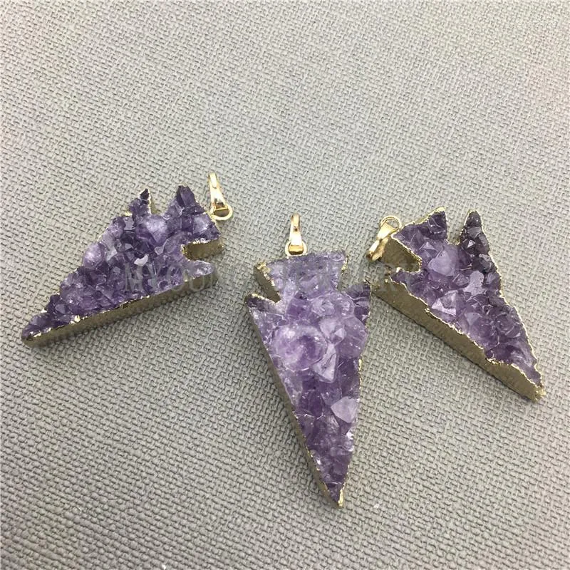 Pendant Necklaces Arrowhead Purple Crystal Amethysts Druzy Point For DIY Jewelry Making MY0022