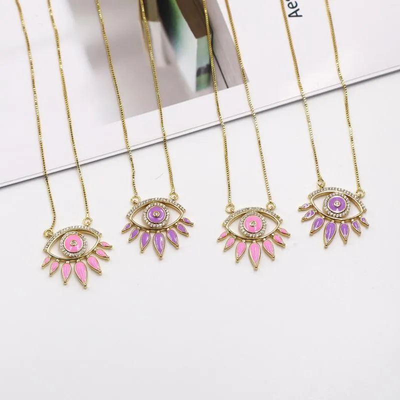 Chains 2023 Ins Selling Copper Oil Drops Devil'S Eye Clasp Chain Personalized Zircon Oval Pendant Party Wedding Jewelry Gift