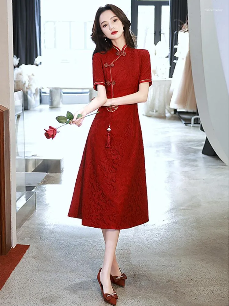 Etnik Giyim Cin Geleneksel Elbise Kad nlar Qipao K rm z Modern Cheongsam Elbiseler Robe Orientale China Style Kostum Bayanlar