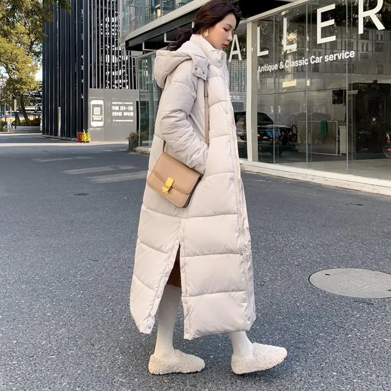 Casacos de trincheira feminina Jaqueta de inverno Mulheres Super Long Capuz Capuz de Manga grossa Puffer acolchoado maxi algodão de algodão quente