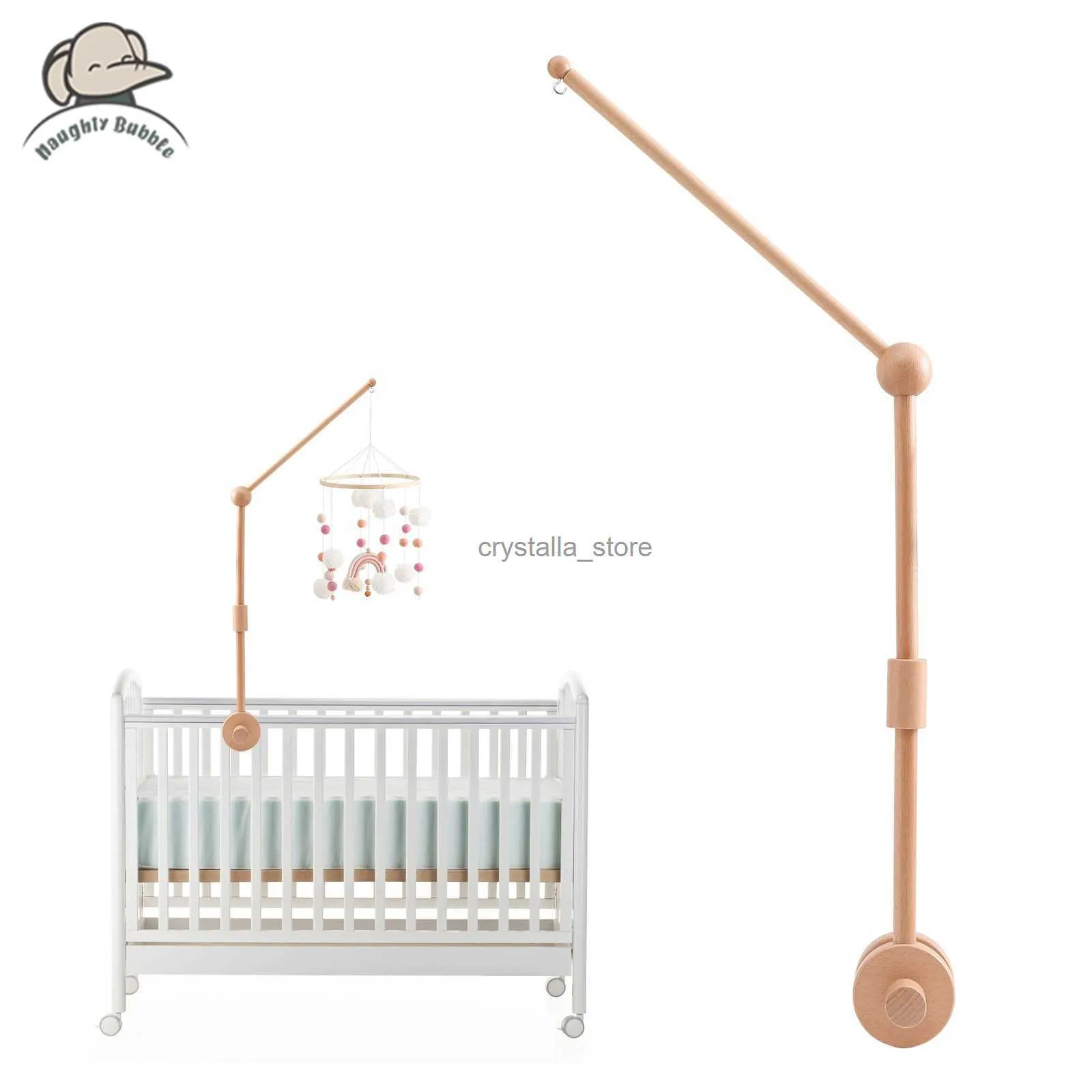 Bopoobo New Baby Wooden Bed Bell Bracket Hanging Rattles Toy Hanger Baby Crib Bed Bell Wood Toy Holder Arm Bracket HKD230817