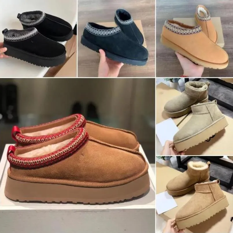 Tasarımcı Tazz Terlik Tasman Klasik Mini Avustralya Botları Kadın Polar Deerskin Platform Terlik Kış Katırları Kadın Erkek Botlar Boyut 35-44