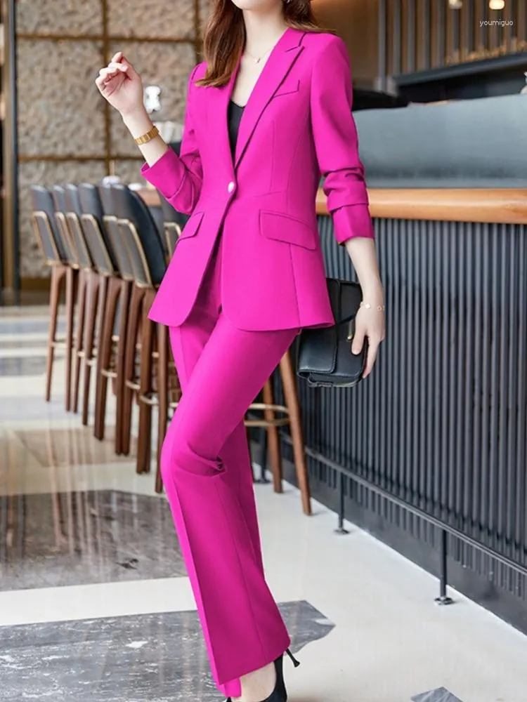 Pantaloni da donna a due pezzi Blazer Pantsuits Set Office Ladies Women Black Purple Business Pulsini singoli giacche svasate Formale Abito formale