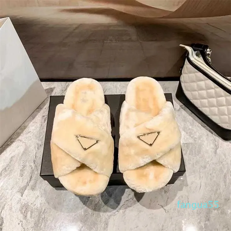 2023 Designer Cross Women Slippers Lana de invierno Sandalia Sandalia Tobogán Toboganes Luxury Luxury Fashion Warmth Bottom Woolen