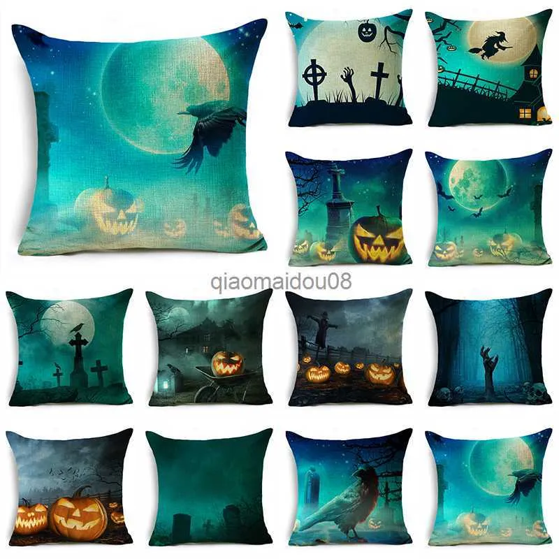 Pillow Case Halloween Horror Night Dypkin Witch Cemetery Printed Wzór Sofa Poduszka Okładka Domowa Dekoracja Party SAMAT SAM SAM HKD230817