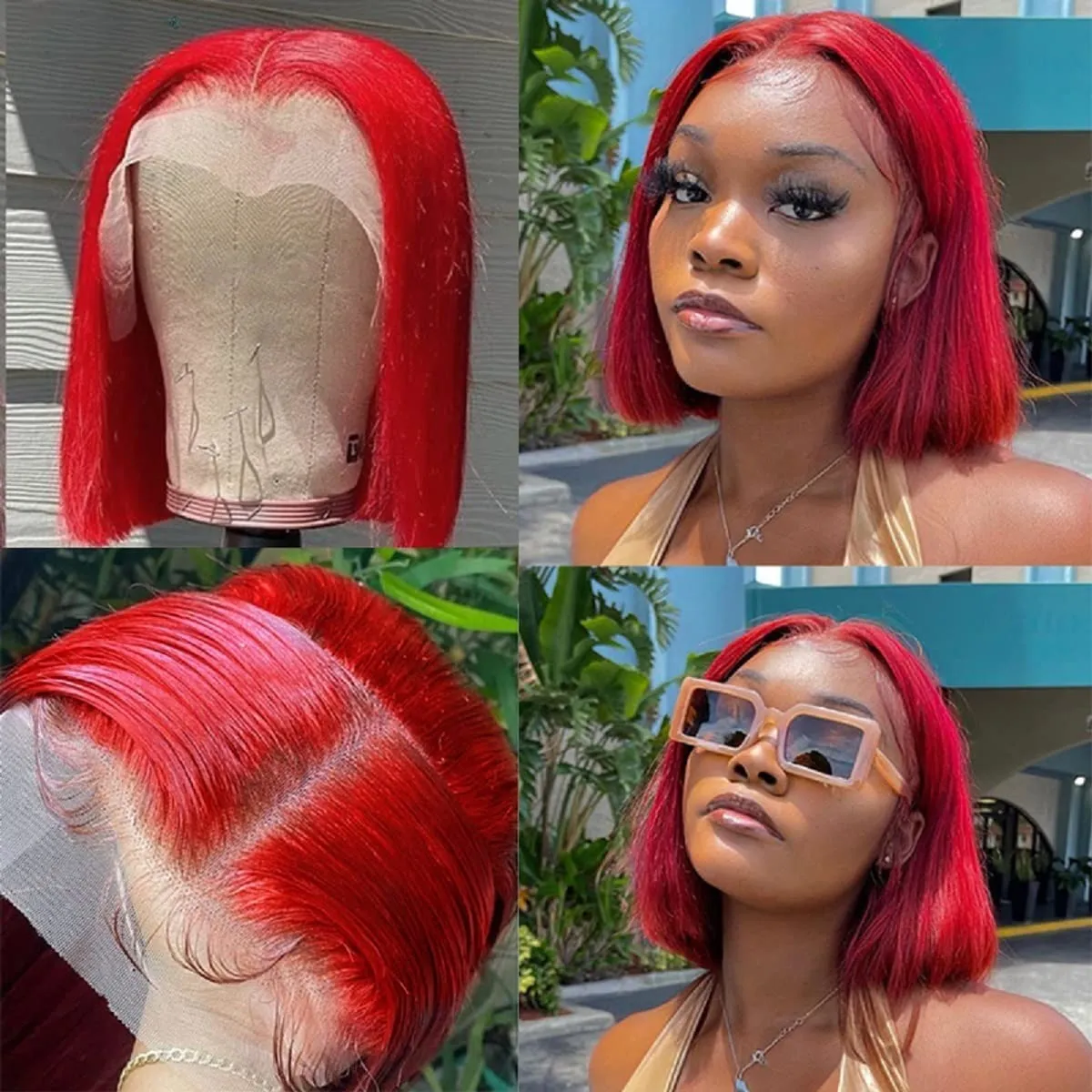 Red Bob Wig Human Human Human Short 220%Densidade Bob Wigs de renda para mulheres negras Brasileiras Pré -explosão perucas de cabelo humano na venda