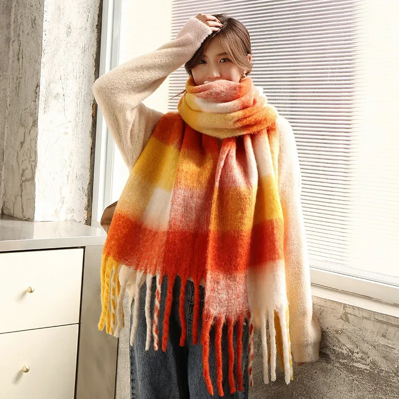 2022 Print Thick Cashmere Warm Women Scarf Rainbow Long Pashmina Warm  Winter Blanket Bufanda Tassel Ladies Shawl Wraps Blanket