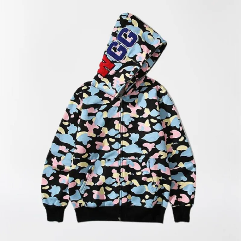 Hoodies Tasarımcı Erkek Hoodie Shark Hellstar Hoodie Shark Hoodie Camo Baskı Sonbahar Yeni Saf Pamuklu Erkekler Teknolojisi Tam Zip Shark Hoodie L6