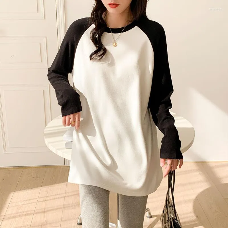 Women's T Shirts Spring Autumn Cotton Oversized T-shirts For Women Clothing Fashion O-neck Color Stitching Y2kTop Female Long Sleeve Shirt