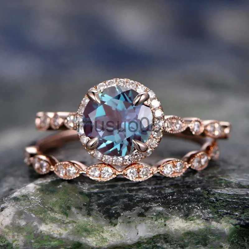 Rings Huitan Luxury Trendy Ring Set For Women Round Blue Cubic Circonia Chic J230817 499 DHgate