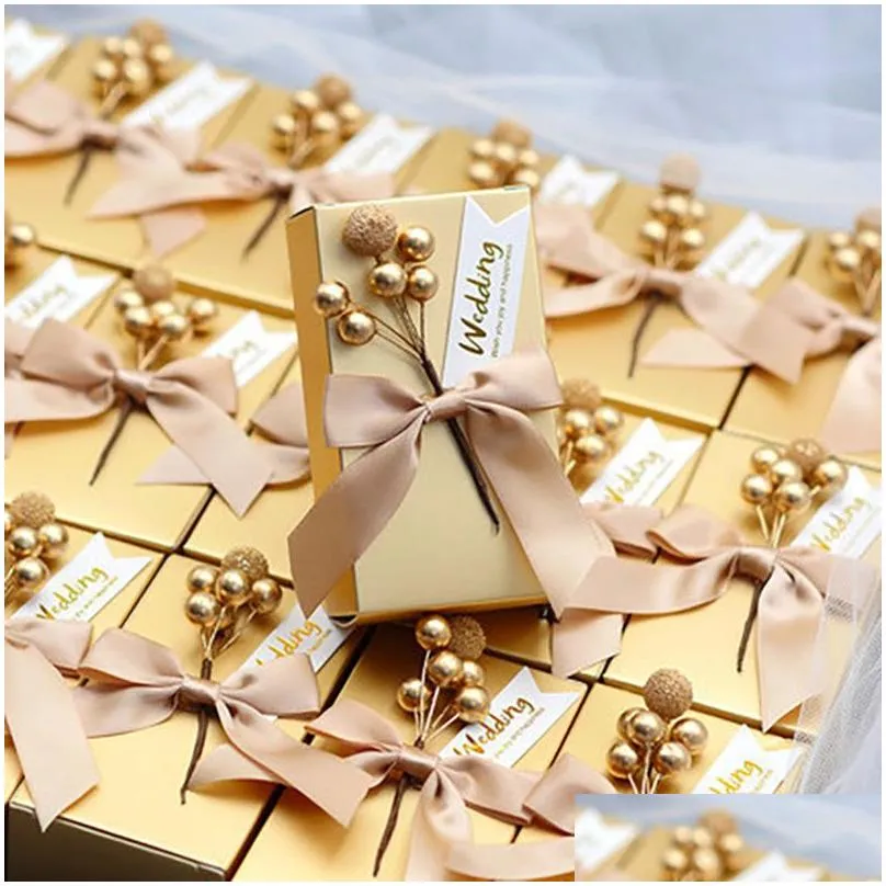 Favor Holders Gold Red Square 13x8x3.5cm Box Chocolate Party Candy Boxes Bridal Shower Baby Birthday Festival Package Drop Delivery EV DHP2Z