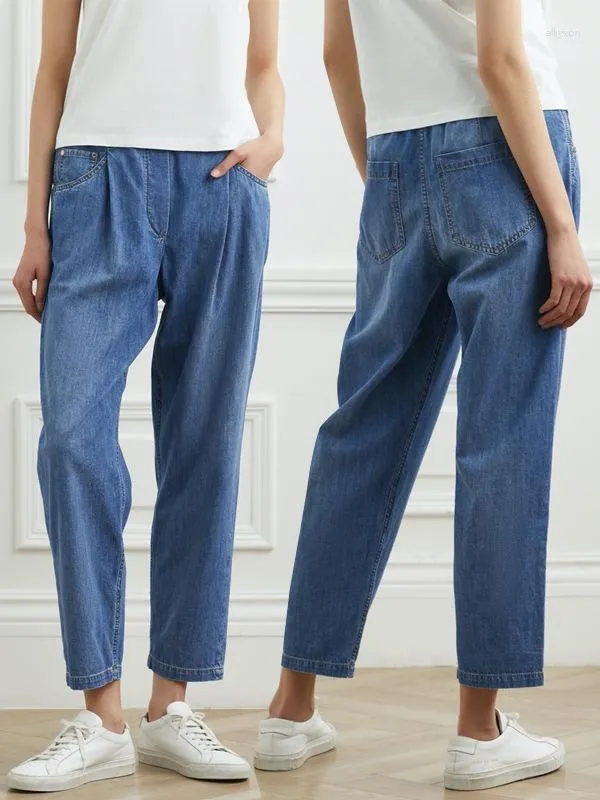 Jeans femininos Moda Moda elástica casual de cintura alta cônica Cropped