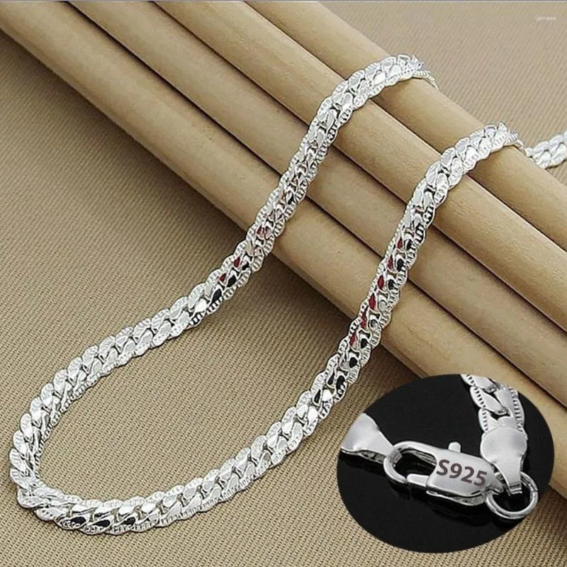 Chains Nice 925 Sterling Silver 6MM Full Sideways Chain Necklace For Women Men Fashion Jewelry Sets Wedding Gift