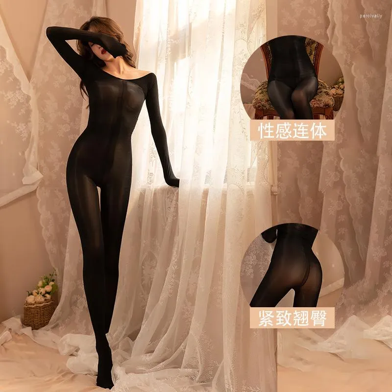 Kvinnors strumpor 8d Öppna Crotch Horse Oil Sexig One Piece Silk Full Body Pantyhose Shiny Clothing White Black