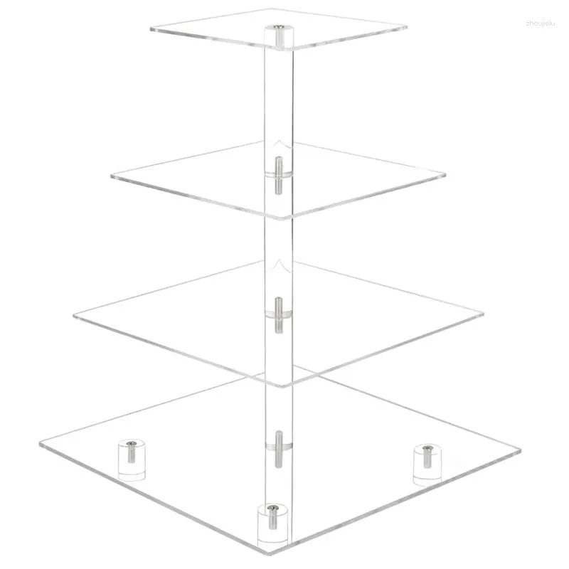 Ferramentas de panificação de 4 camadas de cupcakes acrílico Sobremesa de exibição de torres com luz LED para casamentos (luz quente)