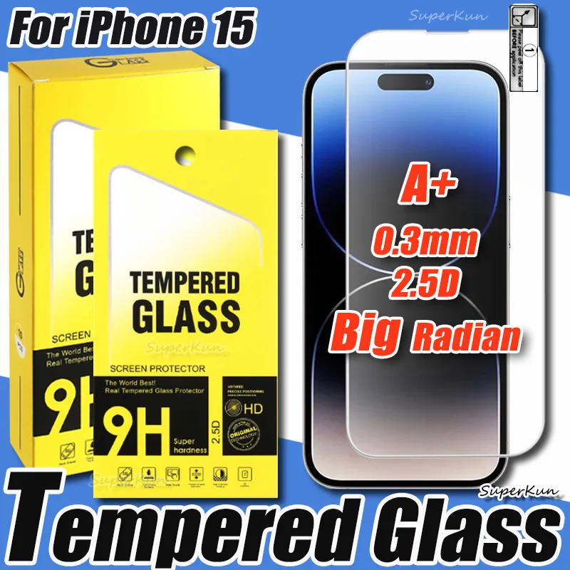 A+ 0.3mm 2.5D High-End Tempered Glass Screen Protector For iPhone 15 14 13  12 11 PRO MAX 8 7 6 PLUS SE2 SE3 Super Big Arc Plasma Oiling Film With