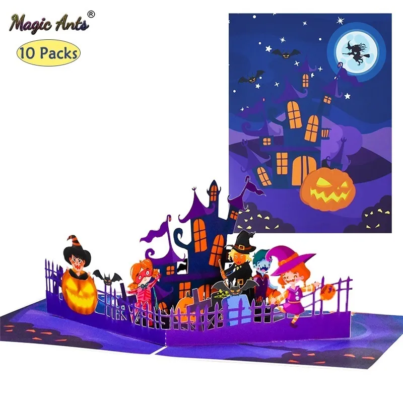 Gratulationskort 10 Pack 3D Pop-up Hallowmas Cards For Kids Gift Funny Hallows Day Pumpkin Greeting Card Halloween Handmased Gift 230816