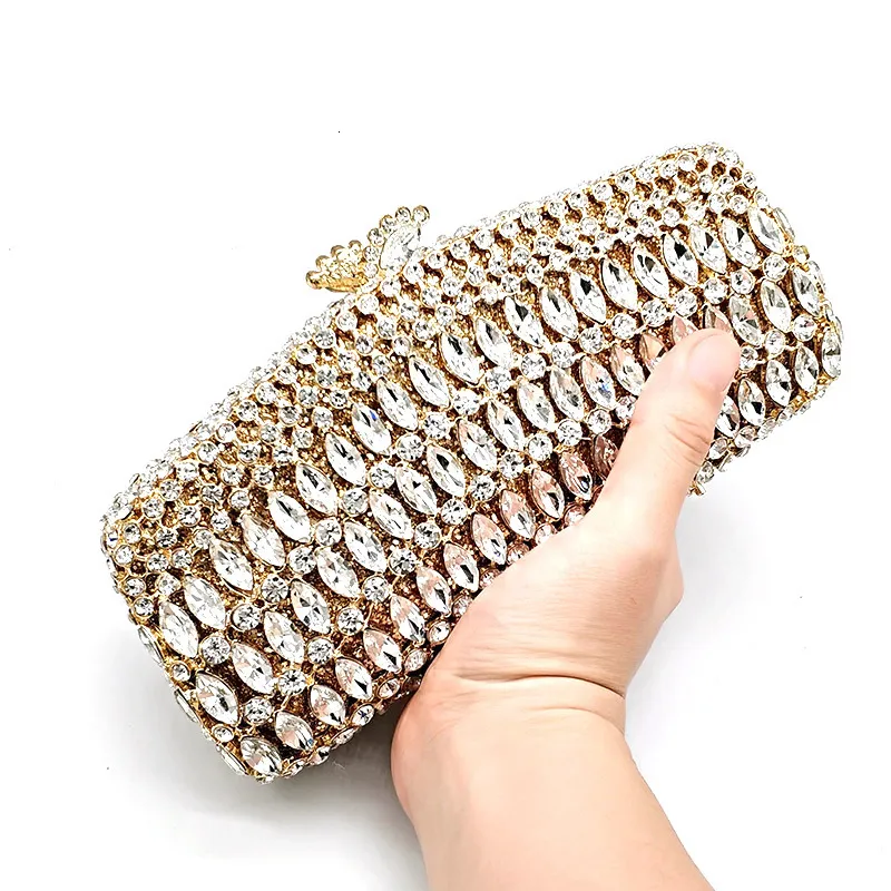 Evening Bags Women evening party handbag diamonds luxury crystal clutches elegant ladies purses bridal wedding long shape bag 230817