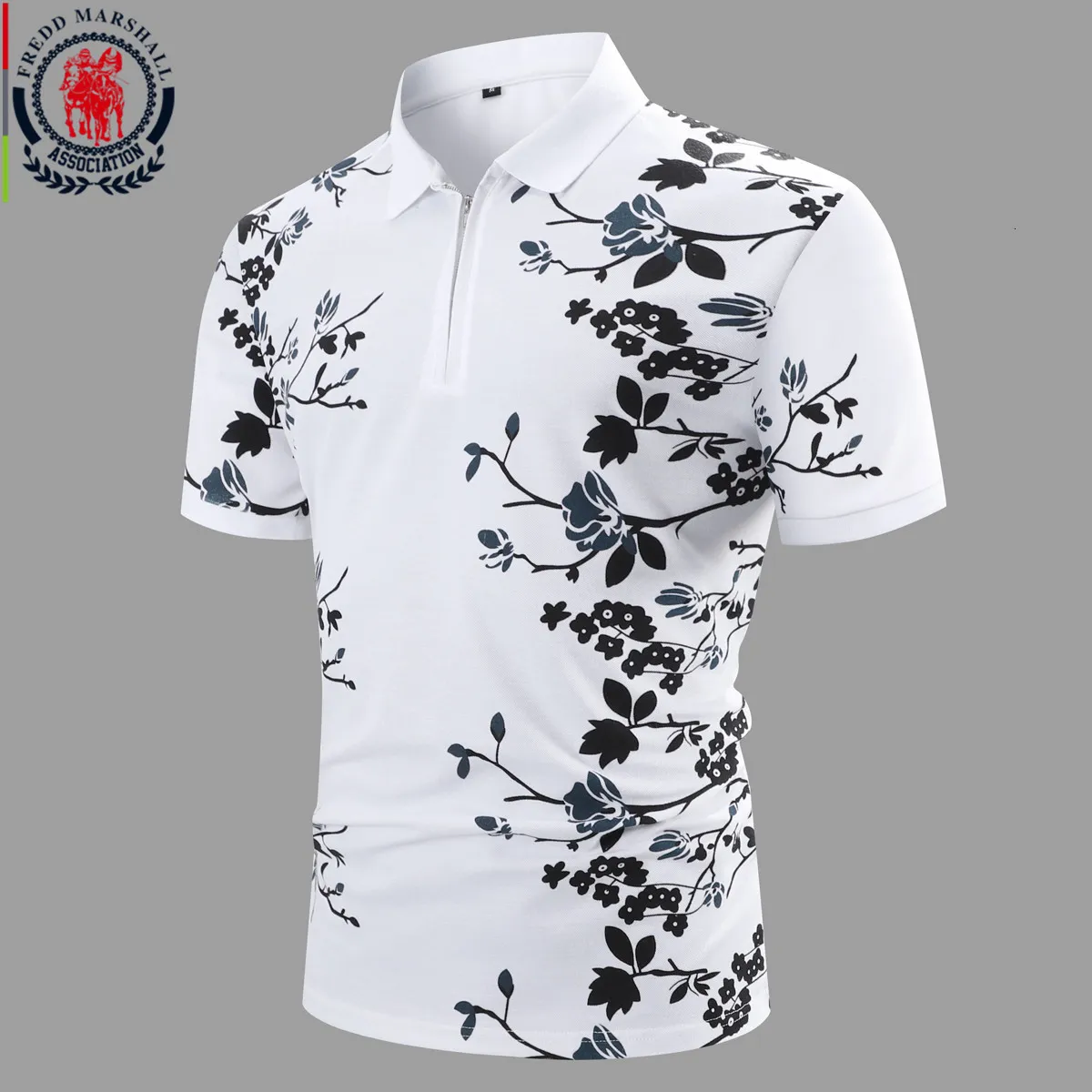 Męskie polo fredd marshall moda kwiatowa print polo koszulę Mężczyzn Summer Scasual Short Rleeve Zapip Kllar Polo Shirt Man Ubranie P05 230816