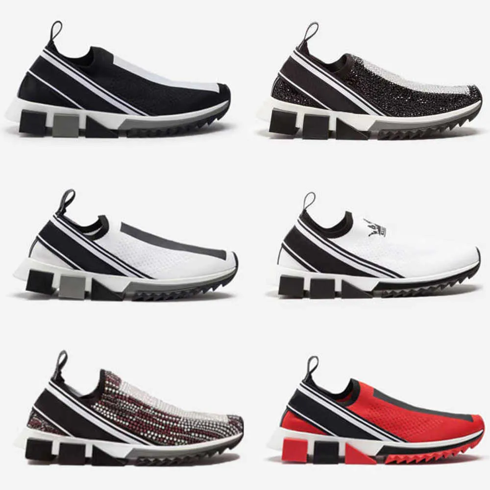 Baskets de créateurs hommes strass cristaux hommes Slip-on Sneaker Stretch maille noir blanc rouge paillettes chaussure décontractée avec boîte NO442