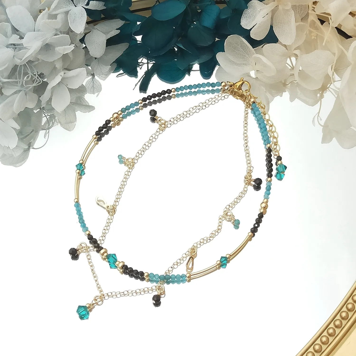 Anklets Lii Ji Black Spinel Apatite/Green Onyx/Citrine 2mm Crystal Double Layer Anklet 243cm Handmade Bohe Fashion Jewelry For Female 230816