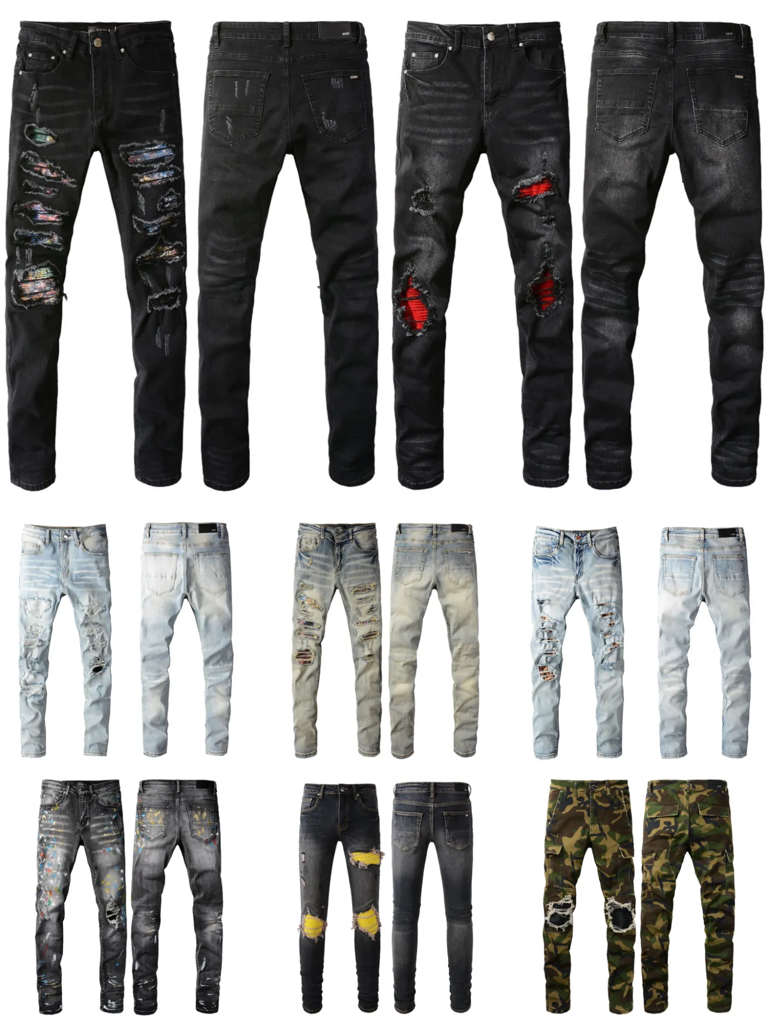 Luxury Jeans Men Jeans For Man Skinny Jeans Designer Pants Rip Slim Fit with Bone Black Biker Denim Stretch Motorcycle Trendy Knee Hole Long Straight Hip Hop Blue