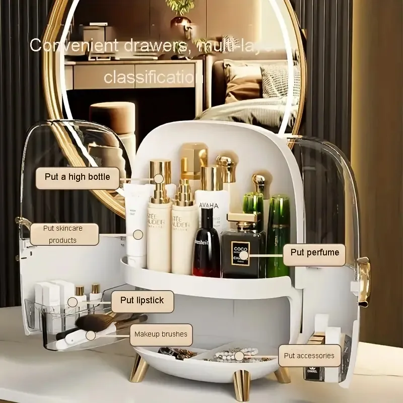 1PC MAQUANT FOURNIR BOX DE Rangement avec couvercle, Rague de bague à cheveux de boucles d'oreille à poussière transparente Rack, cosmétique de chambre à coucher