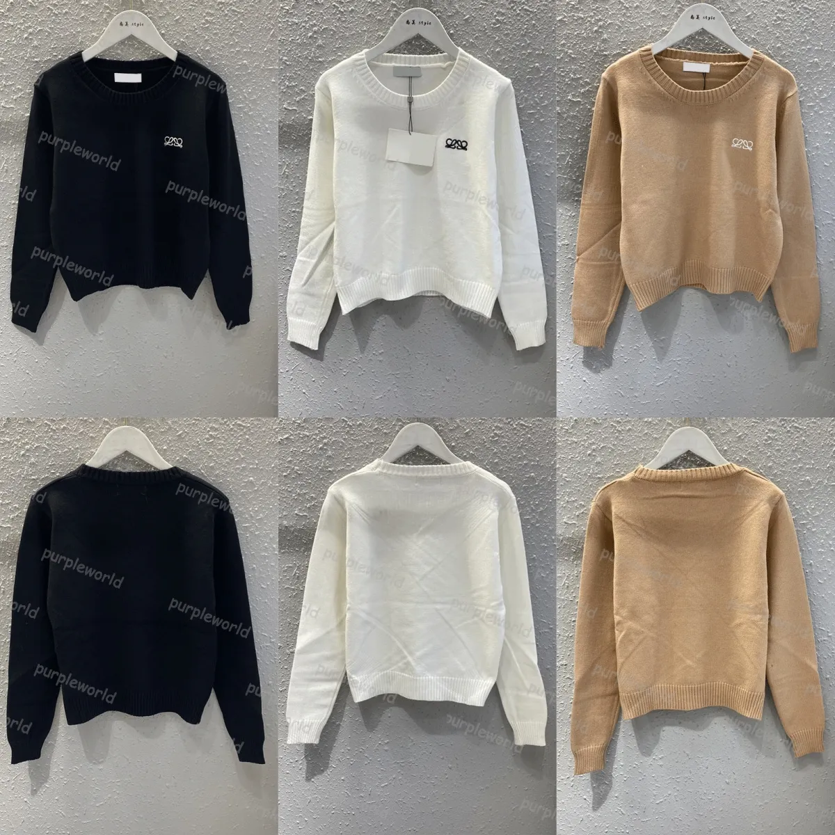 Sweater Womens Fall Crew Neck Color Solid Fashion Manga Longe Girls Letter Bordado de malha