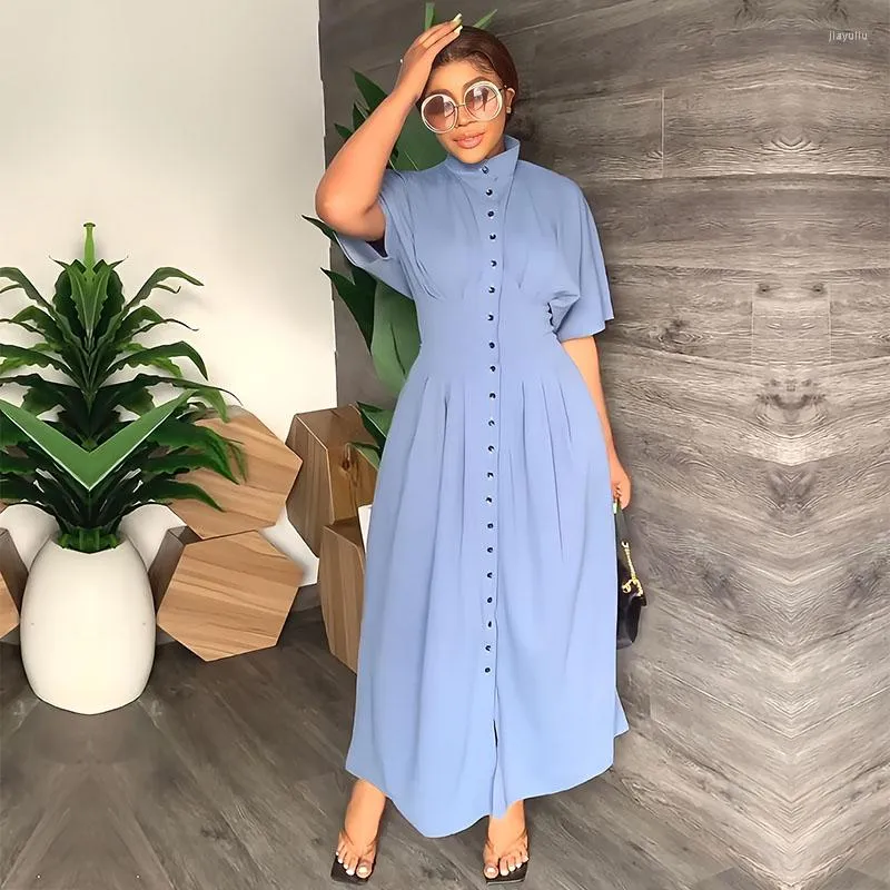 Ethnic Clothing Women Half Turtleneck Shirt Dresses Polyester Elegant Maxi Dress Ladies Traditional African Dashiki Summer Fairy Dreaes