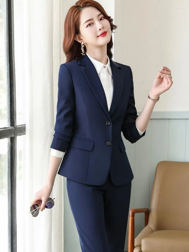 Tweede stuk broek voor dames zwart blauw grijs 2 set dames pant suit kantoor dames formeel zakelijk werk carrière slijtage blazerjack en broek