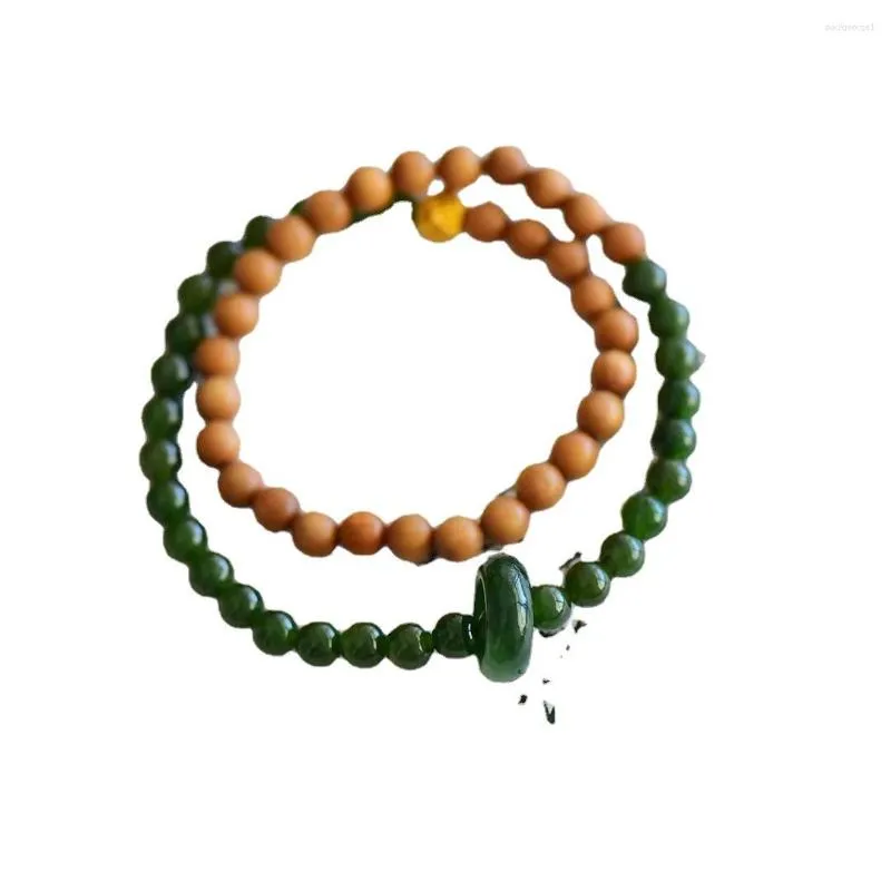 Strand em estilo chinês artesanato pulseira natural hetiana jade verde mulheres retro círculo duplo