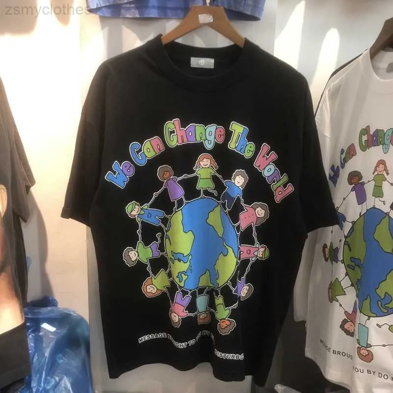 Herr t-shirts god kvalitet färgglada alfabetet globe mode t shirt män vi kan ändra världens kvinnor skjortor bomull tee kawaii kläder