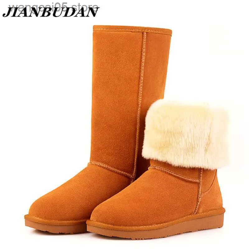 Boots Genuine Leather Women's Winter High boots High-quality Cowhide Snow Boots 2022 New design Plush Fur Flat bottom warm boots T230817