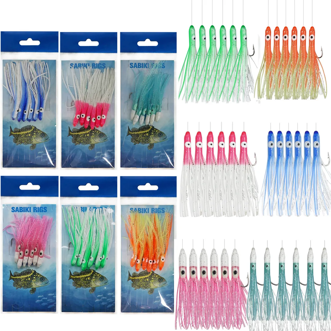 Yem Cezaları 6/12 Packs Yumuşak Kalamar Etekler Eel Fishing Lures Teasers Tuzlu Su Ahtapot Teçhizat Canlı Yem Mackerel Snapper Yapay Yem Fishooks 230816