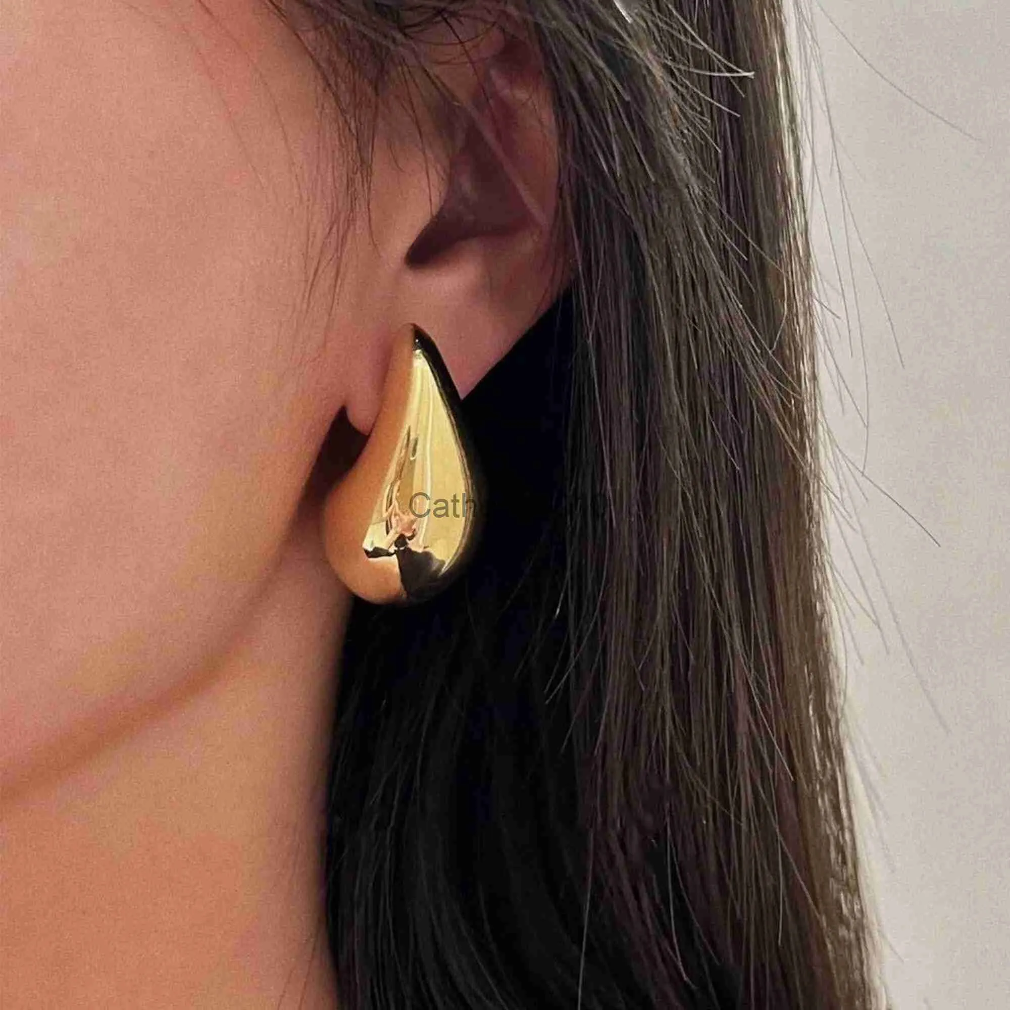 thumbnail image 2 of Lightweight Waterdrop Gold Hoop Earrings - 18K Gold Plated Hypoallergenic Tear Drop Design 2 of 10